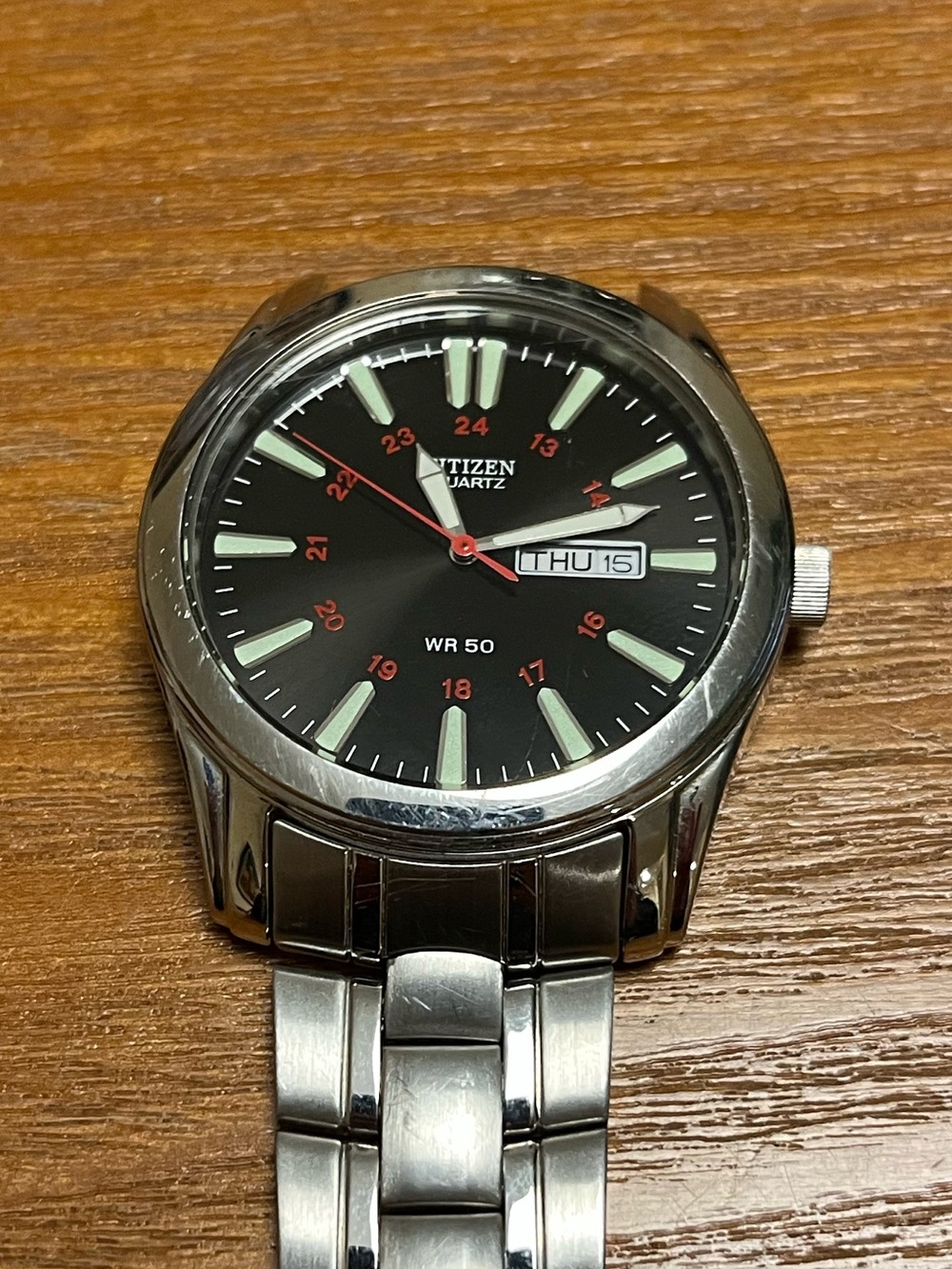 Citizen Quartz WR50 Stainless Steel Black Dial Day Date Men’s Watch